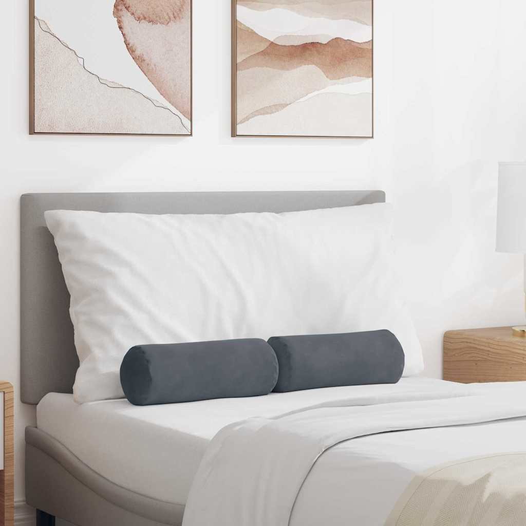 Traversin 2 pièces gris foncé Ø 15 x 40 cm en velours côtelé