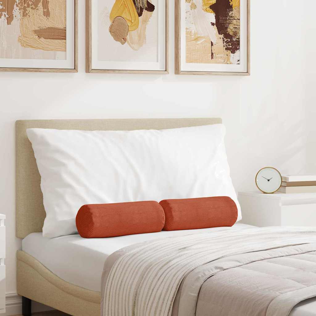 Bolster Cushions 2 Pieces Red-Orange Ø 15 x 40 cm Corduroy Fabric
