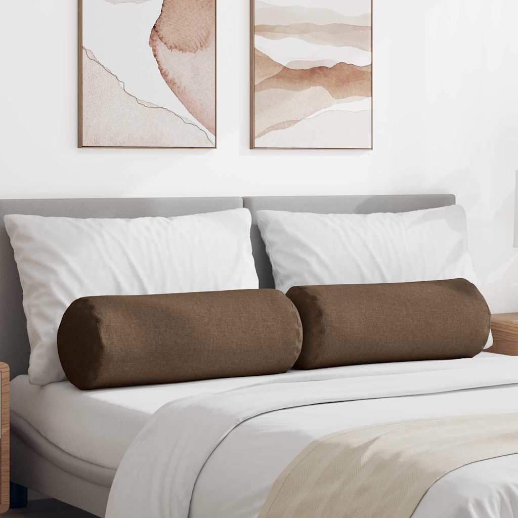 Traversin 2 pièces marron Ø 25 x 70 cm tissu