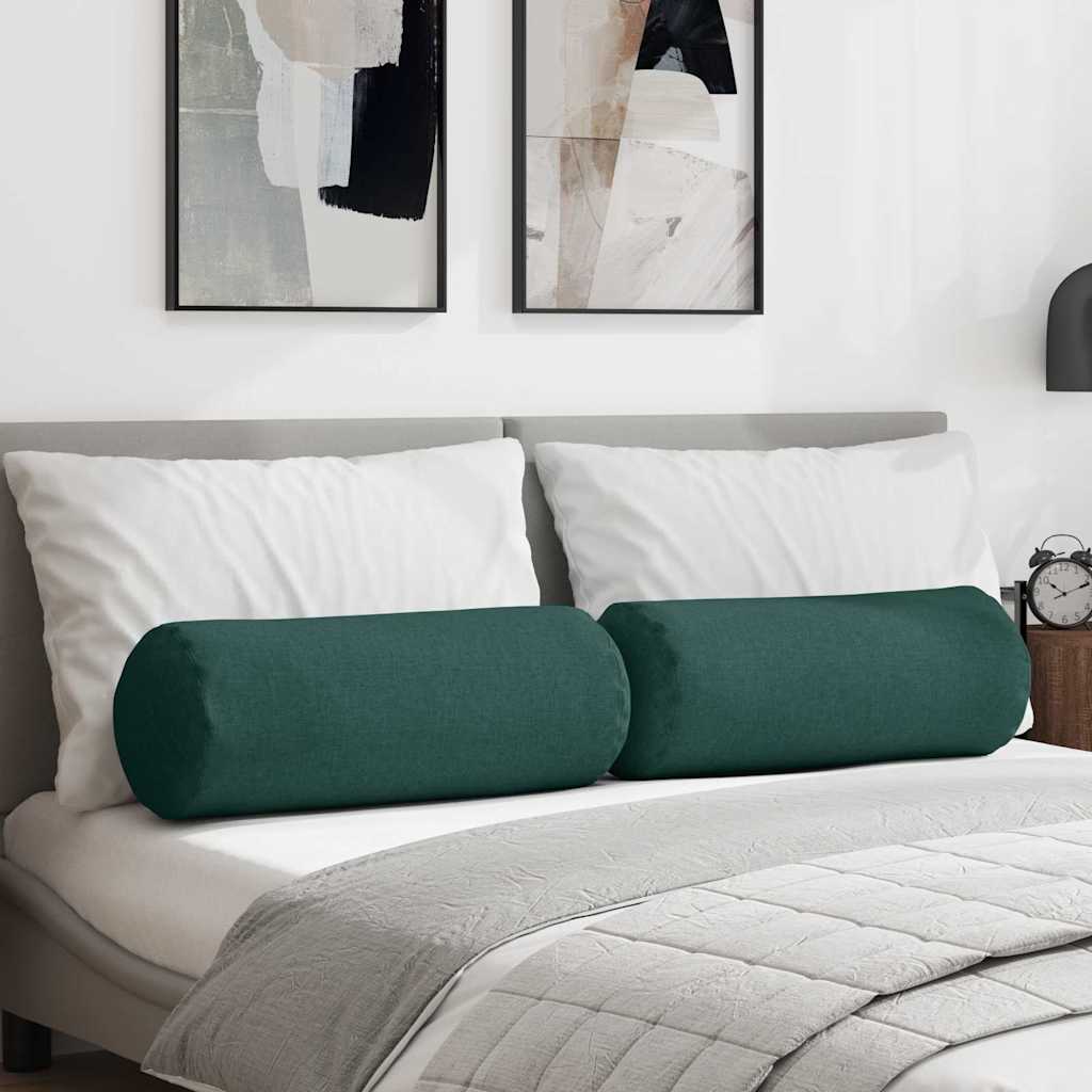 Bolster Cushions 2 Pieces Dark Green Ø 25 x 70 cm Fabric