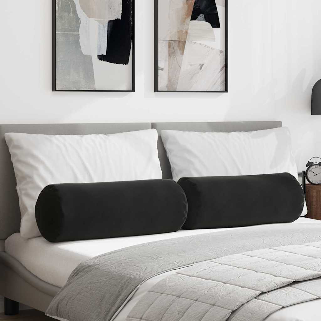 Coussins traversins 2 pièces Noir Ø 25 x 70 cm Velours côtelé