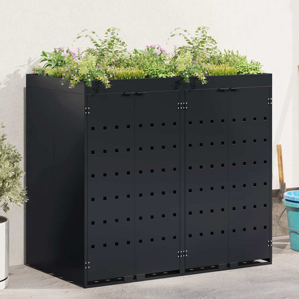 Wheelie bin storage for 2 bins, black, 136 x 77.5 x 121.5 cm