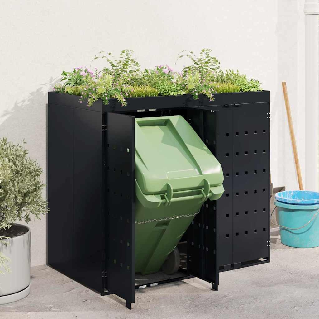 Wheelie bin storage for 2 bins, black, 136 x 77.5 x 121.5 cm
