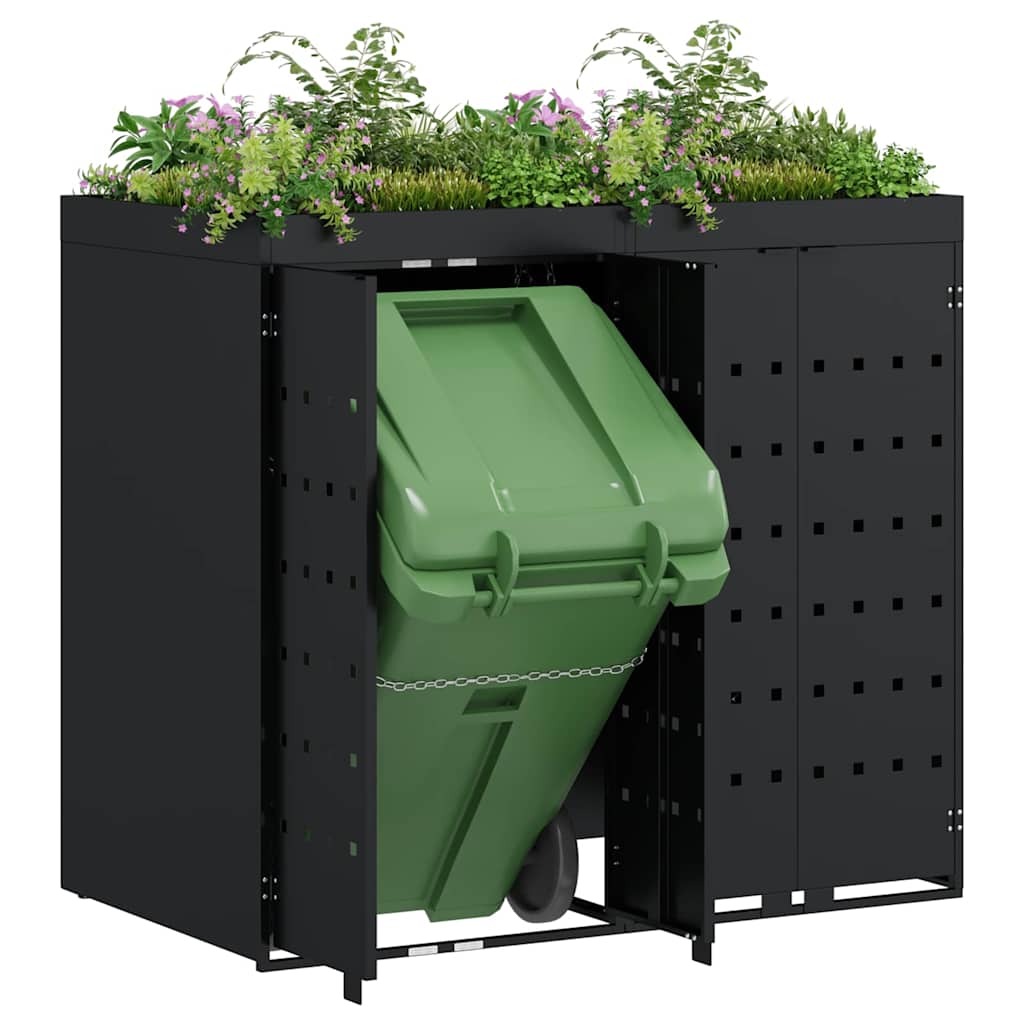 Wheelie bin storage for 2 bins, black, 136 x 77.5 x 121.5 cm