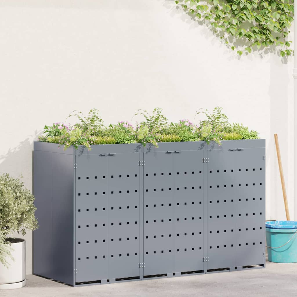 Waste container enclosure for 3 bins Light Grey 204 x 77.5 x 121.5 cm
