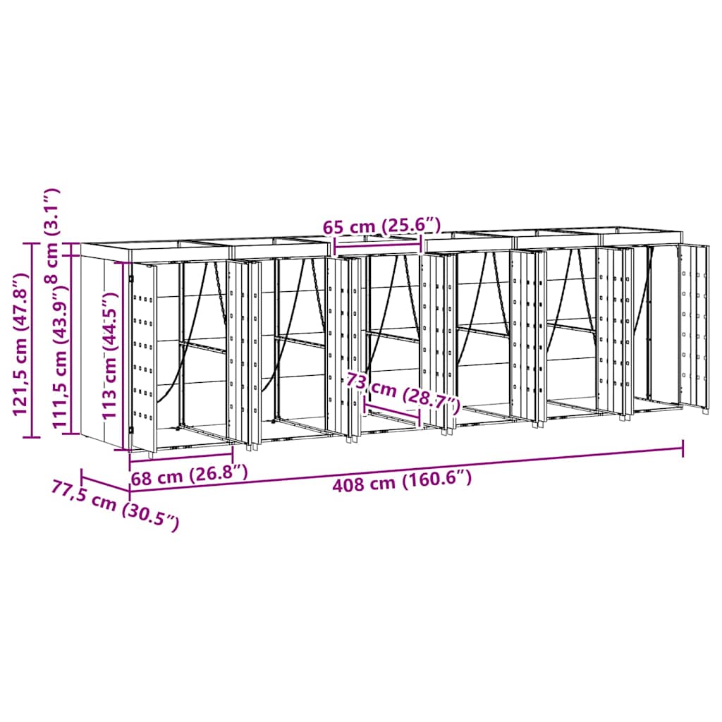 Conteneur à roulettes pour 6 bacs Gris clair 408 x 77,5 x 121,5 cm