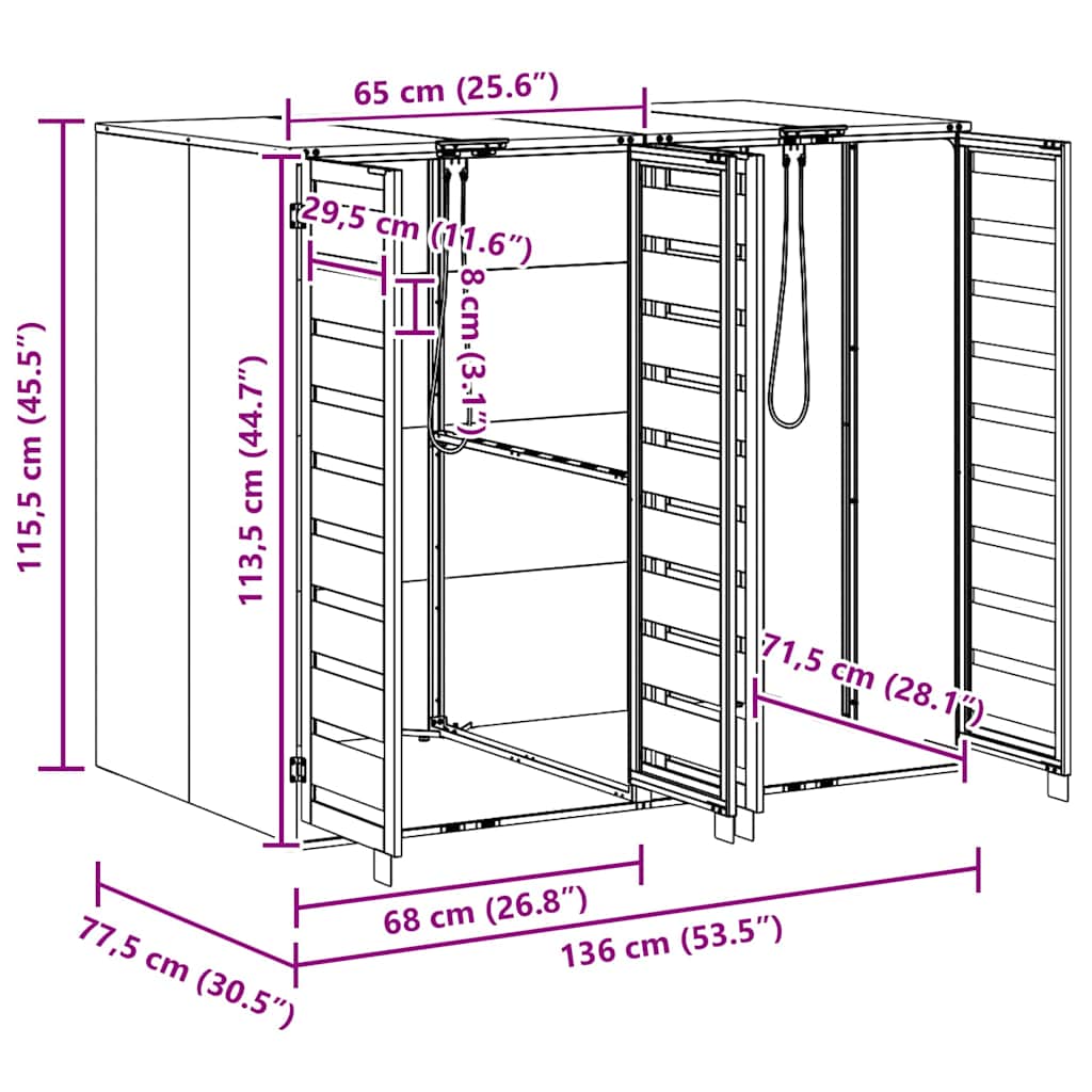 Wagenmüllbehälter für 2 Behälter 136 x 77,5 x 115,5 cm Stahl