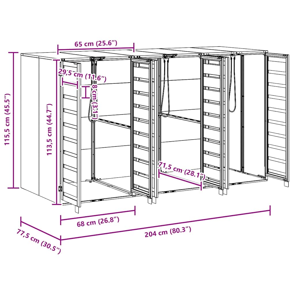 Wagenmüllbehälter für 3 Behälter 204 x 77,5 x 115,5 cm Stahl