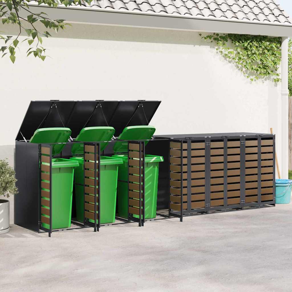 Mobile waste container for 6 bins 408 x 77.5 x 115.5 cm steel