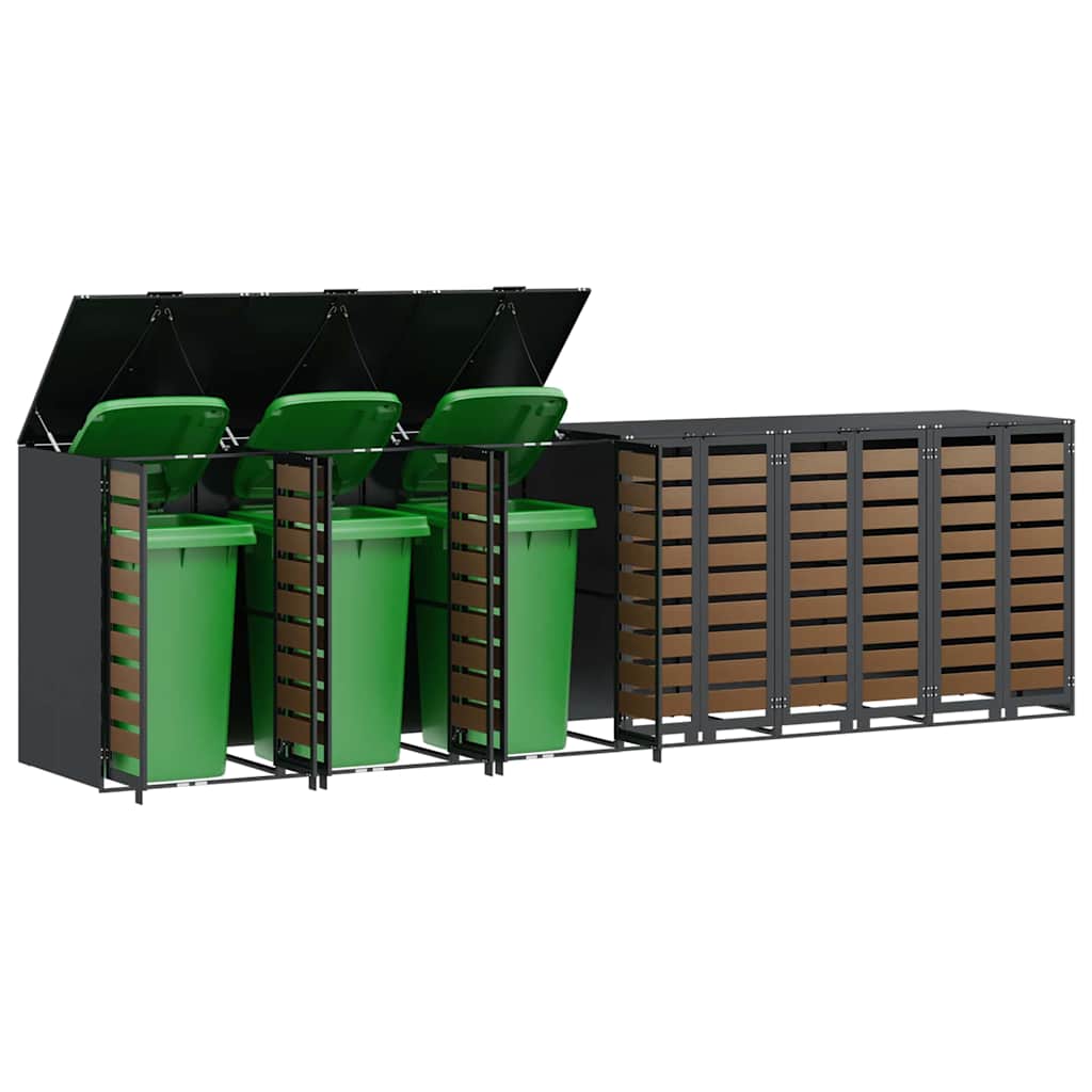Mobile waste container for 6 bins 408 x 77.5 x 115.5 cm steel