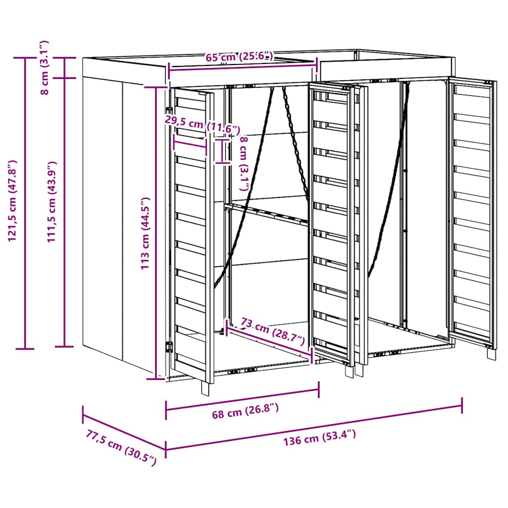 Wagenmüllbehälter für 2 Behälter 136 x 77,5 x 121,5 cm Stahl