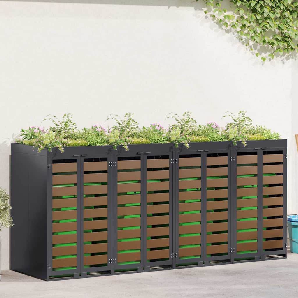 Trolley waste container for 4 bins 272 x 77.5 x 121.5 cm steel