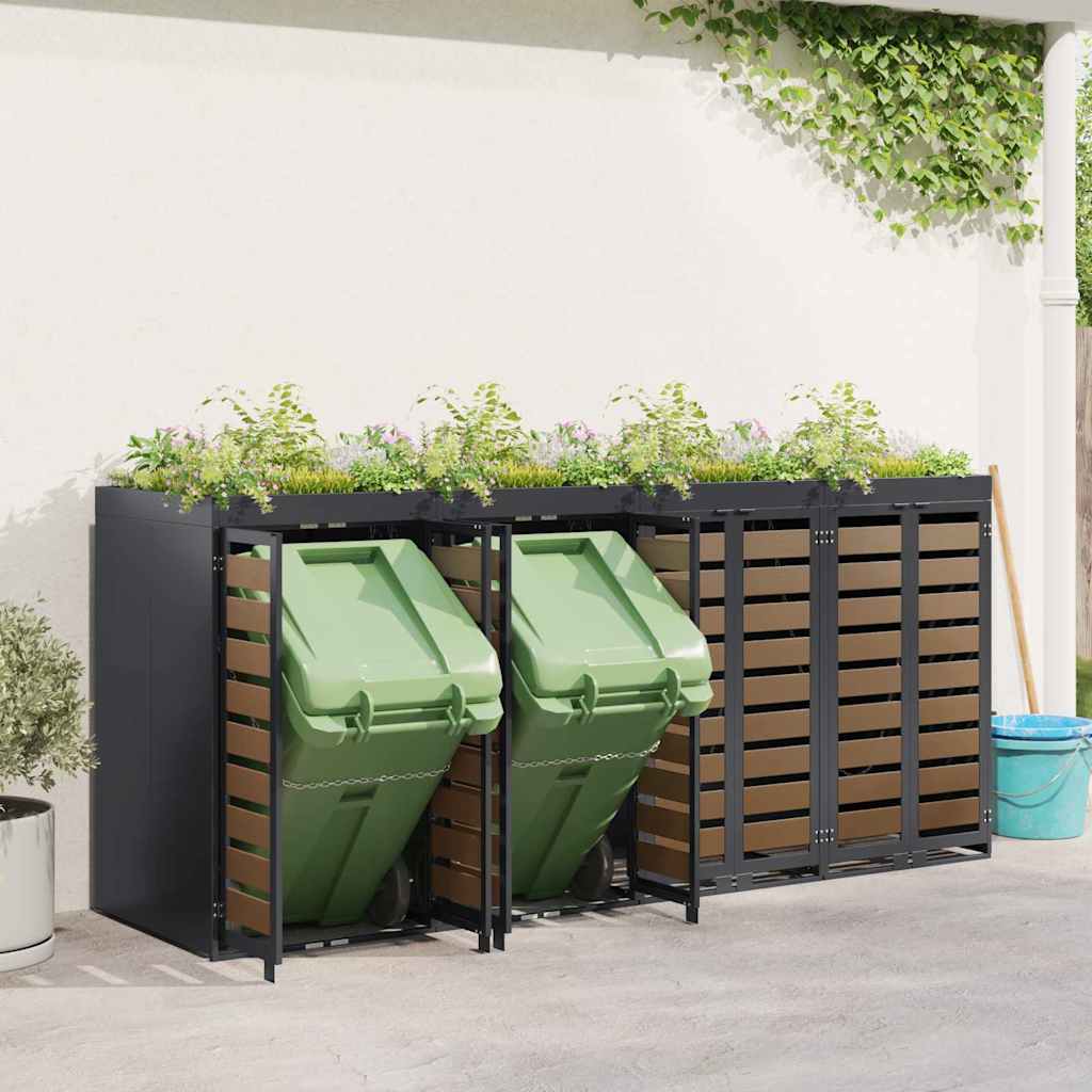 Trolley waste container for 4 bins 272 x 77.5 x 121.5 cm steel
