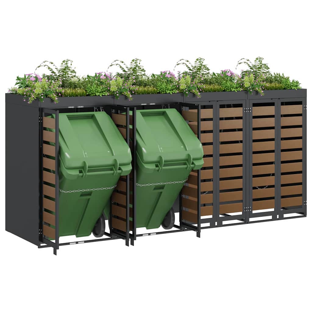 Trolley waste container for 4 bins 272 x 77.5 x 121.5 cm steel