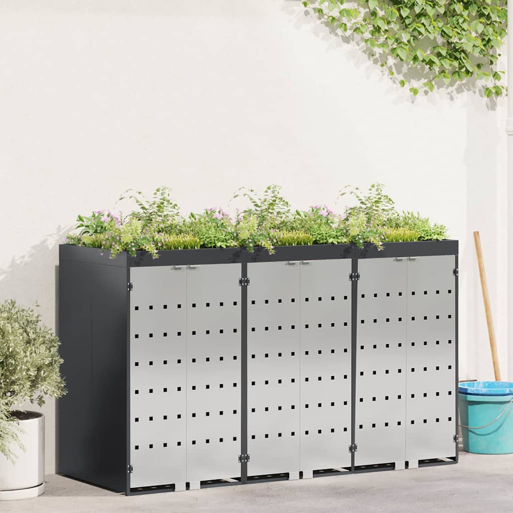 Waste Cart Container for 3 Bins 204 x 77.5 x 121.5 cm Steel