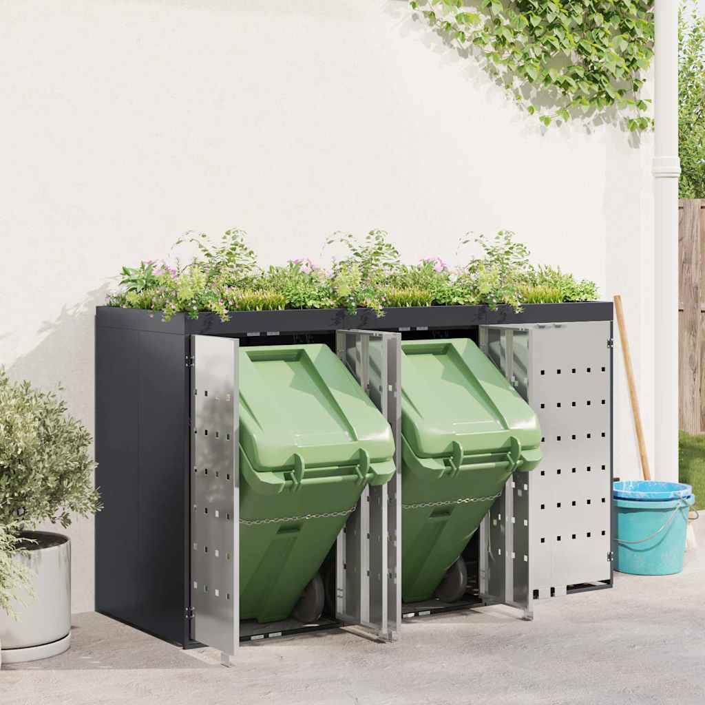 Waste Cart Container for 3 Bins 204 x 77.5 x 121.5 cm Steel