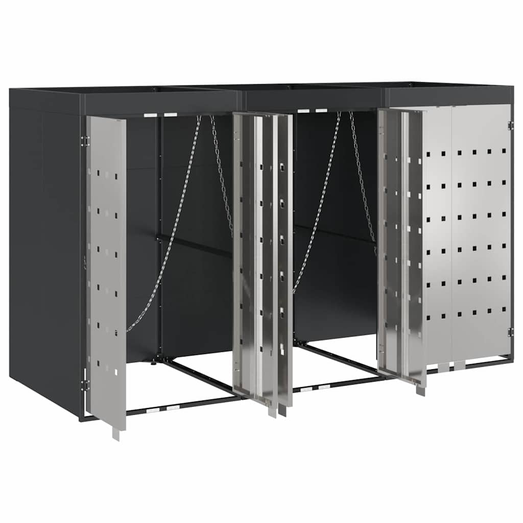 Waste Cart Container for 3 Bins 204 x 77.5 x 121.5 cm Steel