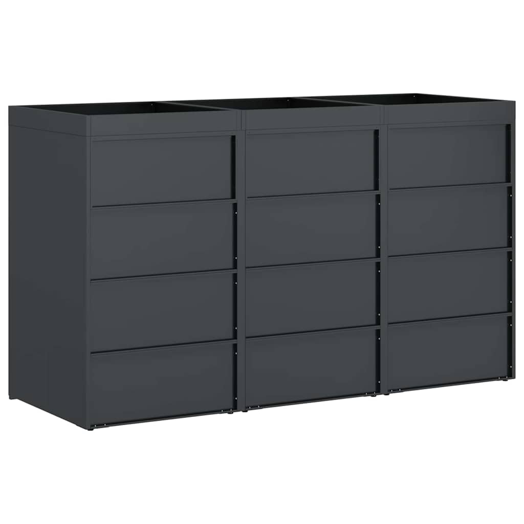 Waste Cart Container for 3 Bins 204 x 77.5 x 121.5 cm Steel