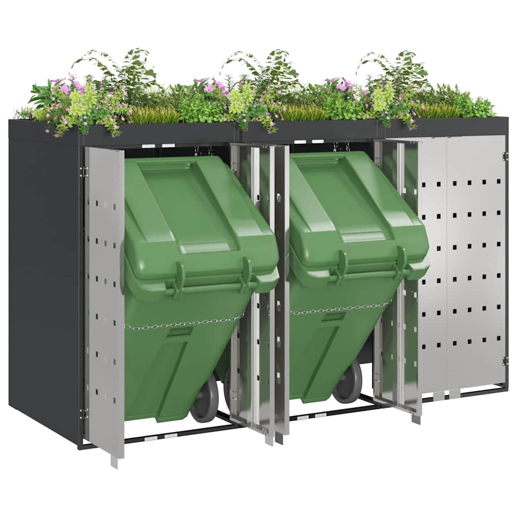 Waste Cart Container for 3 Bins 204 x 77.5 x 121.5 cm Steel