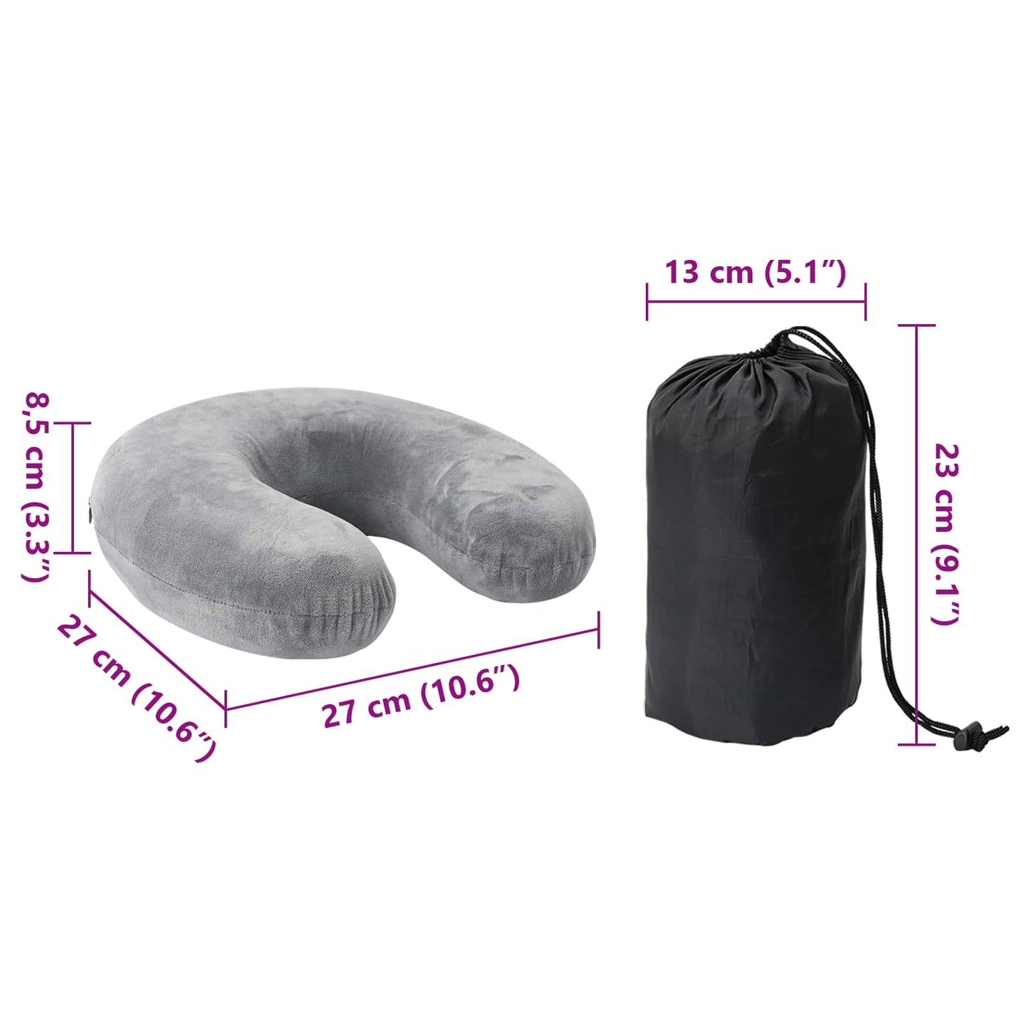 Reisekissen für den Hals mit Kissen Grau 27 x 27 x 8,5 cm Samt