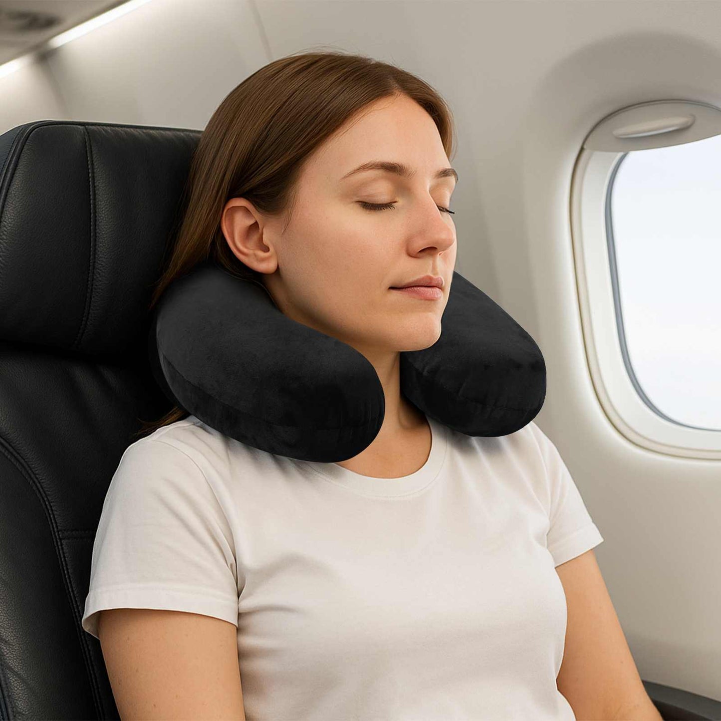 Travel neck pillow black 27 x 27 x 8 cm velvet