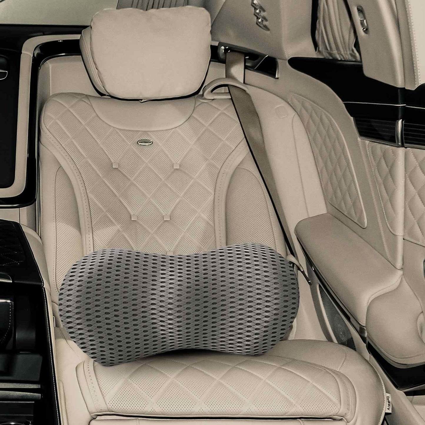 Back Cushion with Pillow Grey 47.5 x 23 x 12 cm 4D Mesh