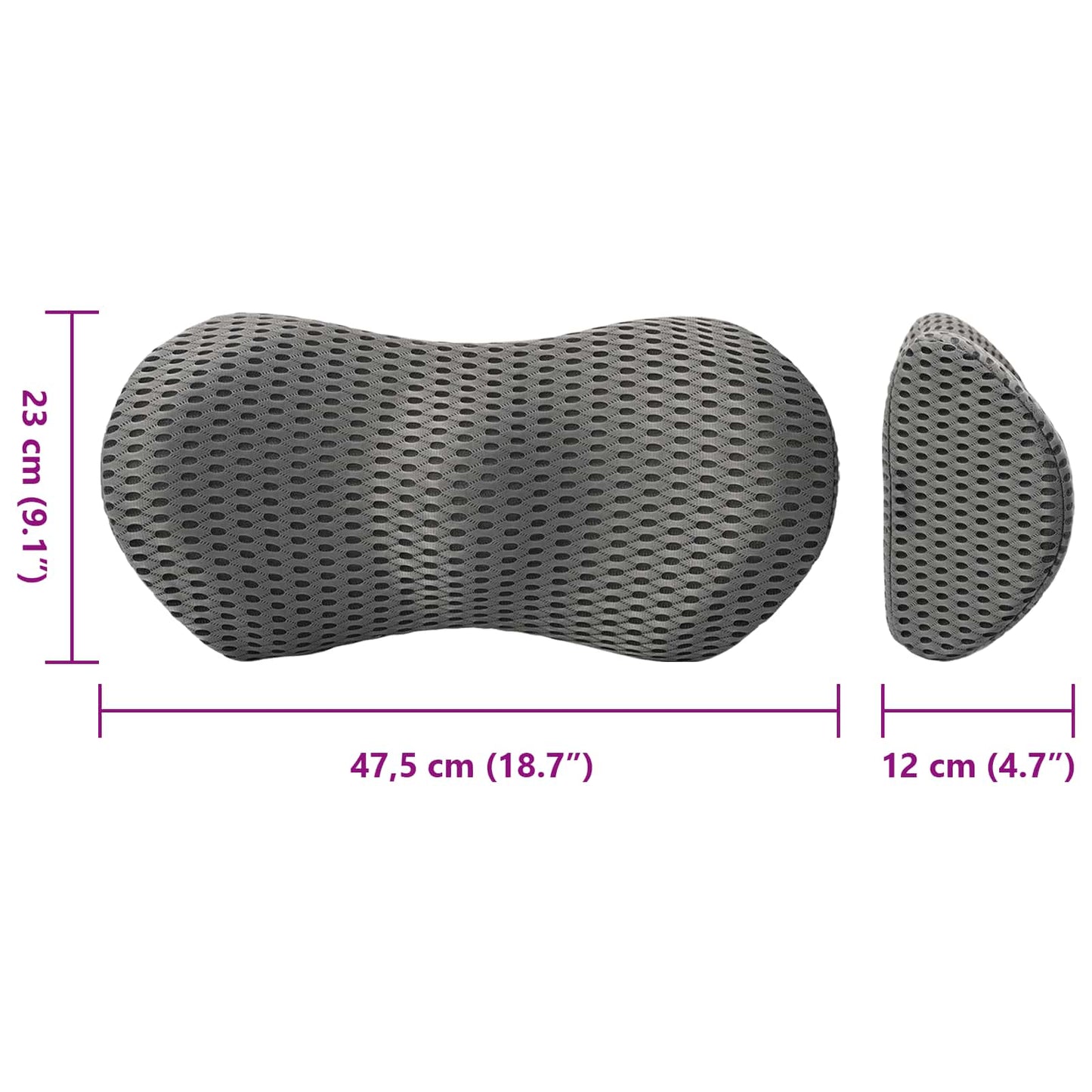 Back Cushion with Pillow Grey 47.5 x 23 x 12 cm 4D Mesh