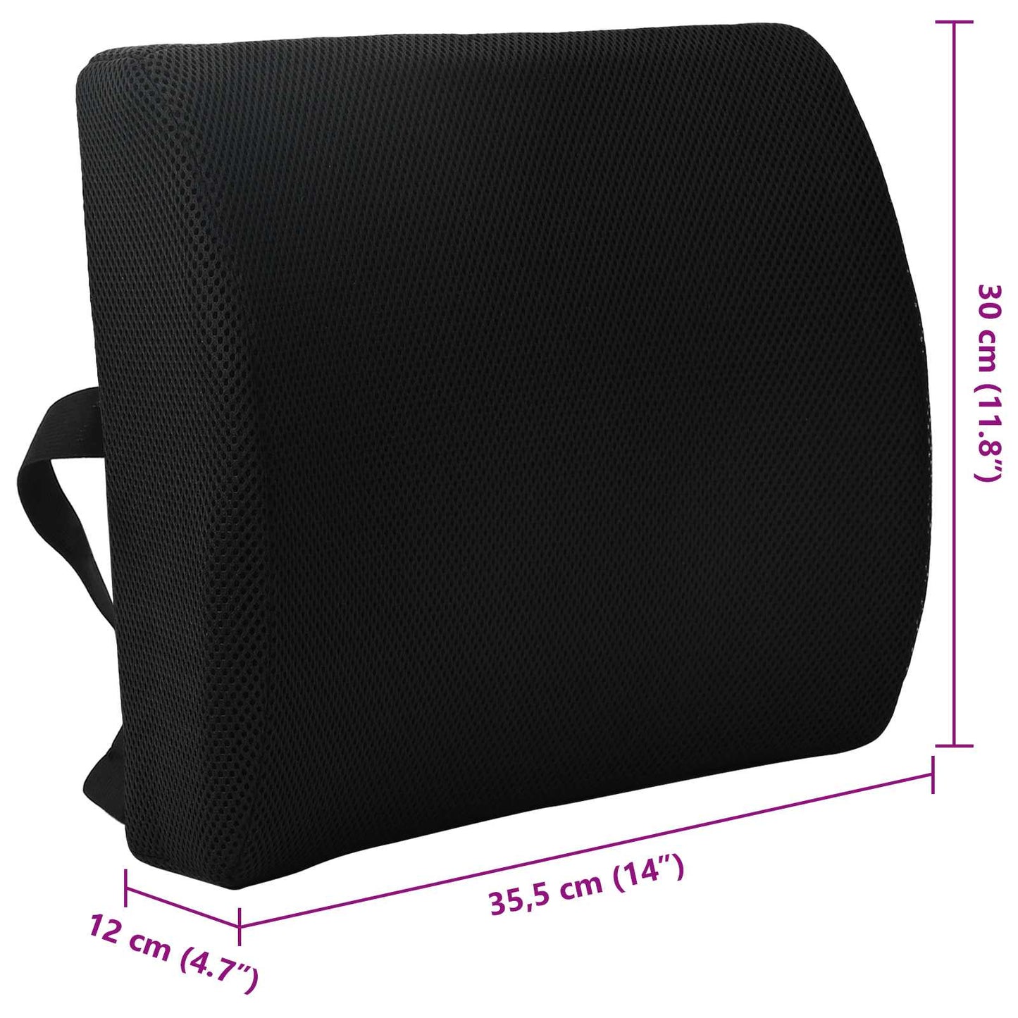 Back Cushion with Pillow Black 35.5 x 30 x 12 cm With Mesh