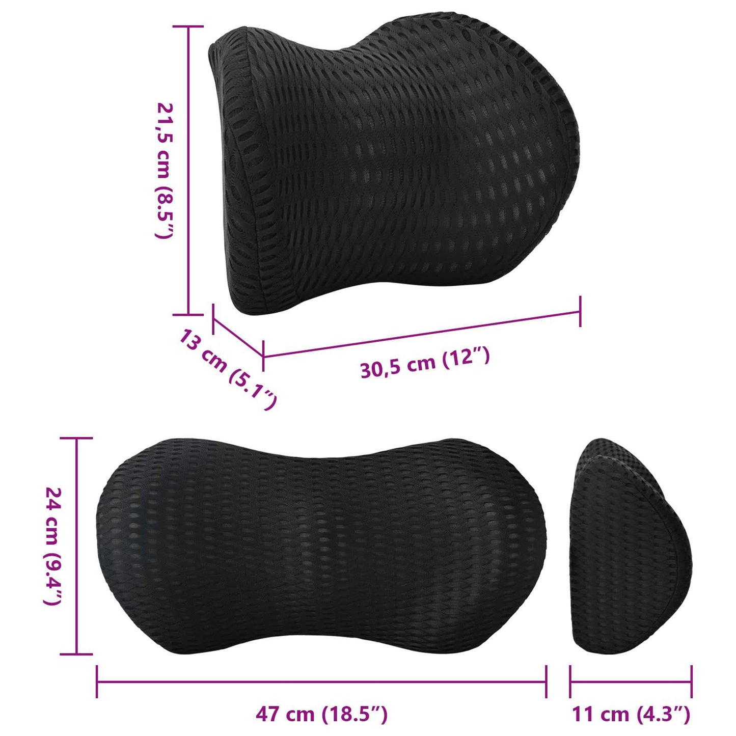Kissenset mit Kissen Verstellbar 2 pcs Schwarz 4D Mesh