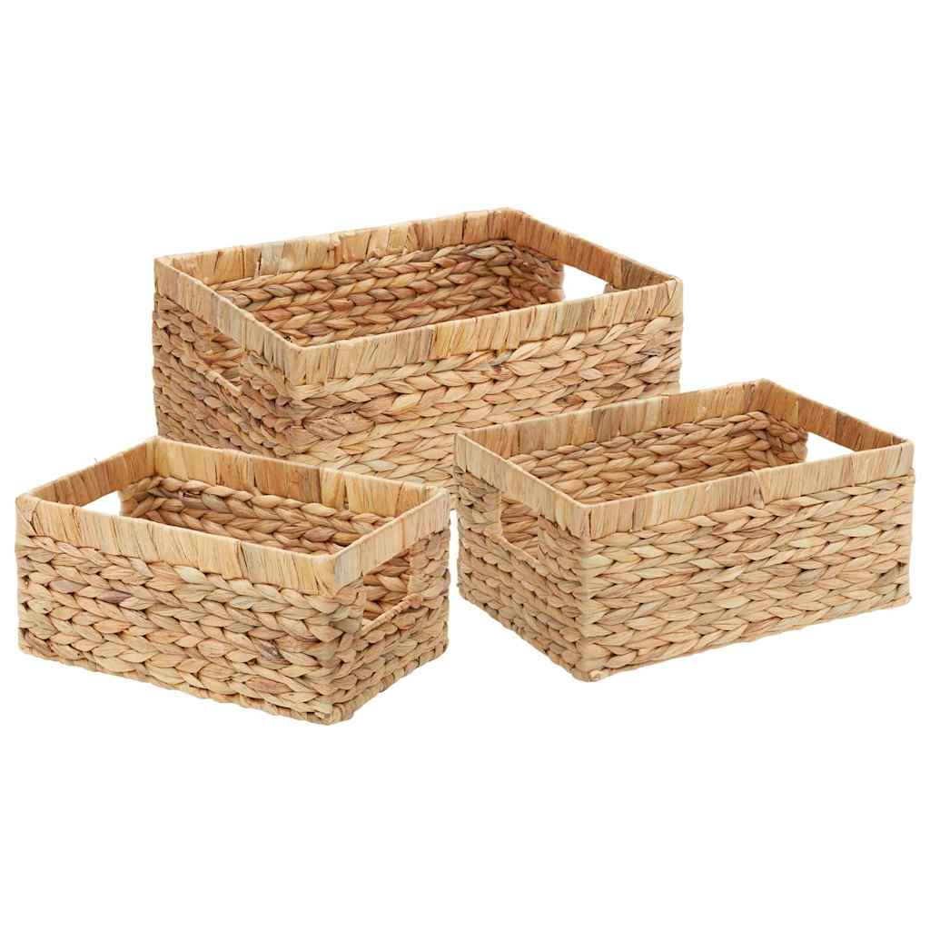 Storage baskets 3 pcs natural 40 x 30 x 18 cm water hyacinth
