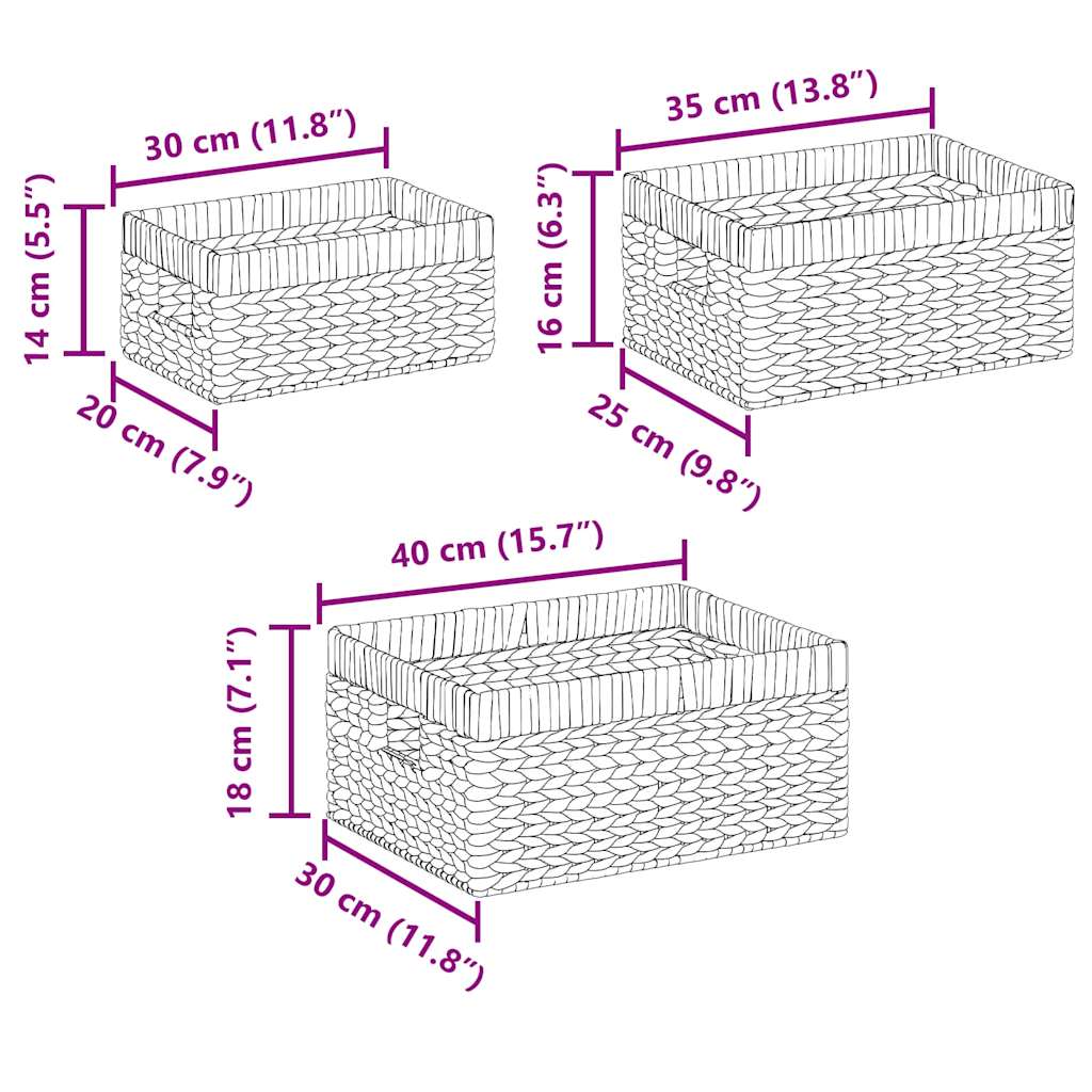 Storage baskets 3 pcs natural 40 x 30 x 18 cm water hyacinth