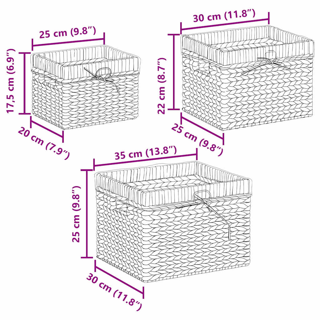 Storage Baskets 3 pcs Natural 35 x 30 x 25 cm Water Hyacinth