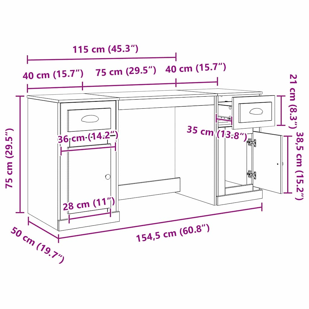 Bureau avec armoire chêne Artisan 154,5 x 50 x 75 cm