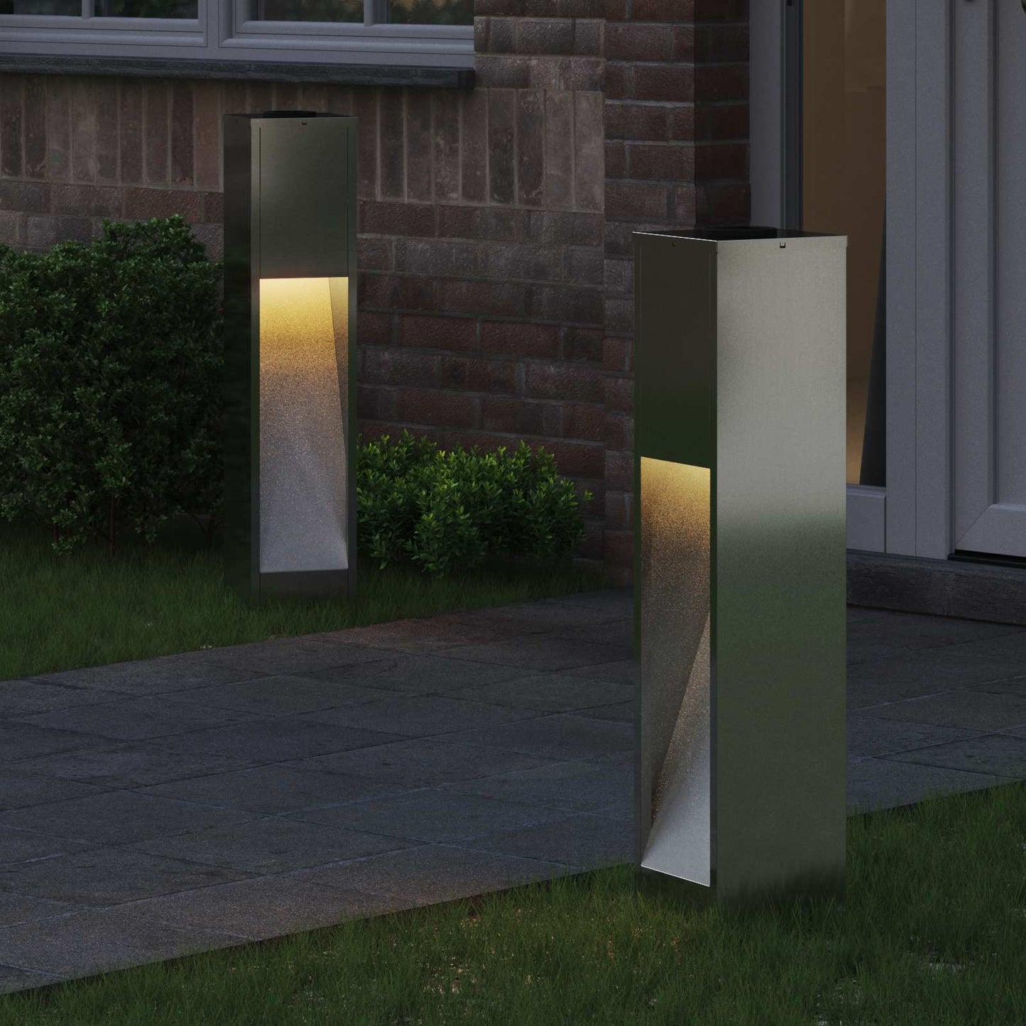 Lampe solaire à LED pour allée, 2 pièces, argent galvanisé