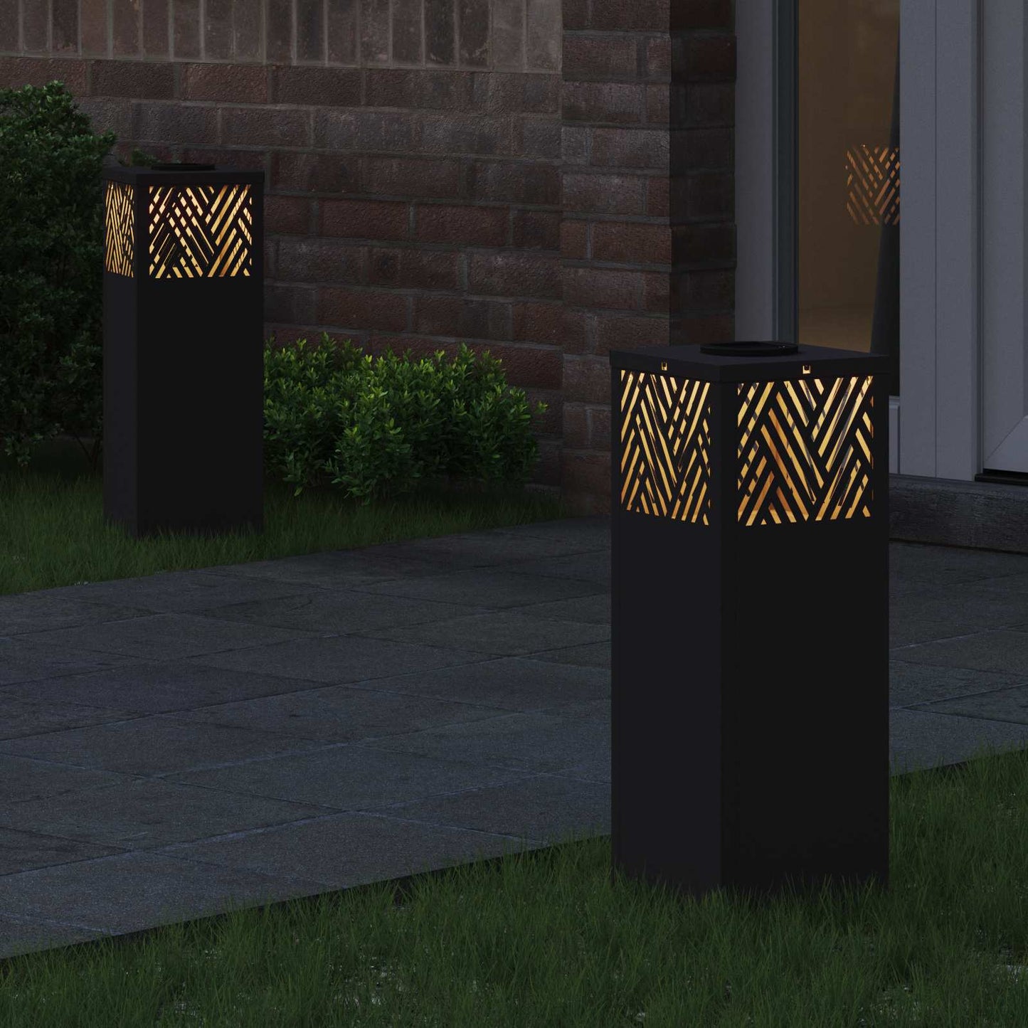 Solar LED Weg Licht 2 pcs Schwarz Kalt gewalzter Stahl