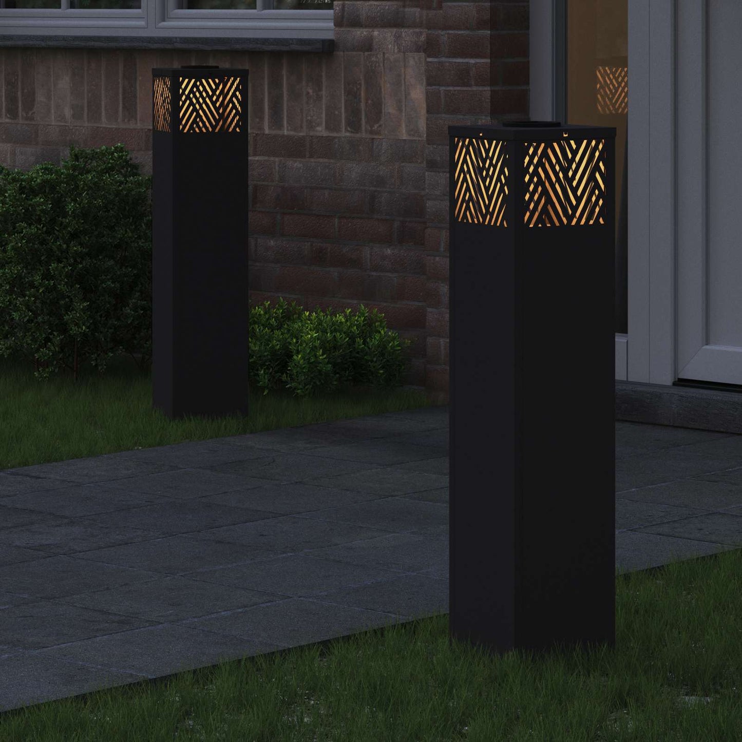 Solar LED Weg Licht 2 pcs Schwarz Kalt gewalzter Stahl