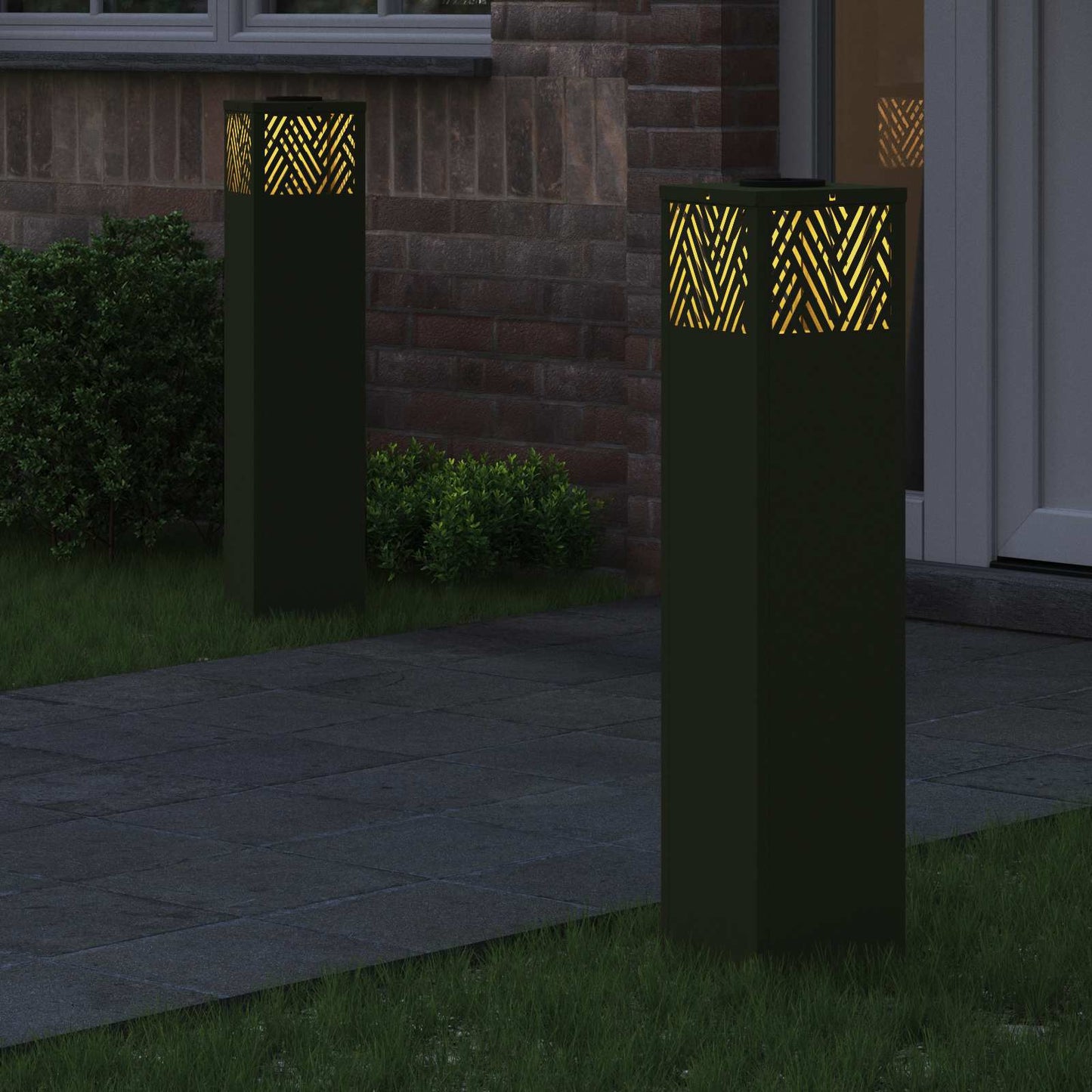 Solar LED Path Light 2 pcs Olive Green Cold Rolled Steel