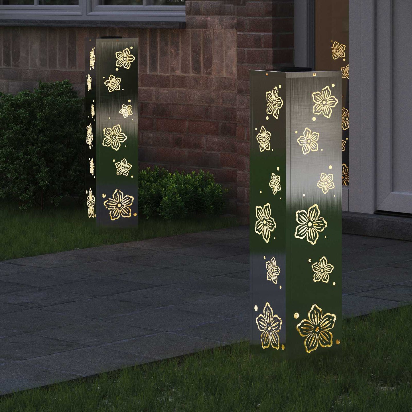 Lampes solaires LED pour allée, 2 pièces, acier inoxydable argenté