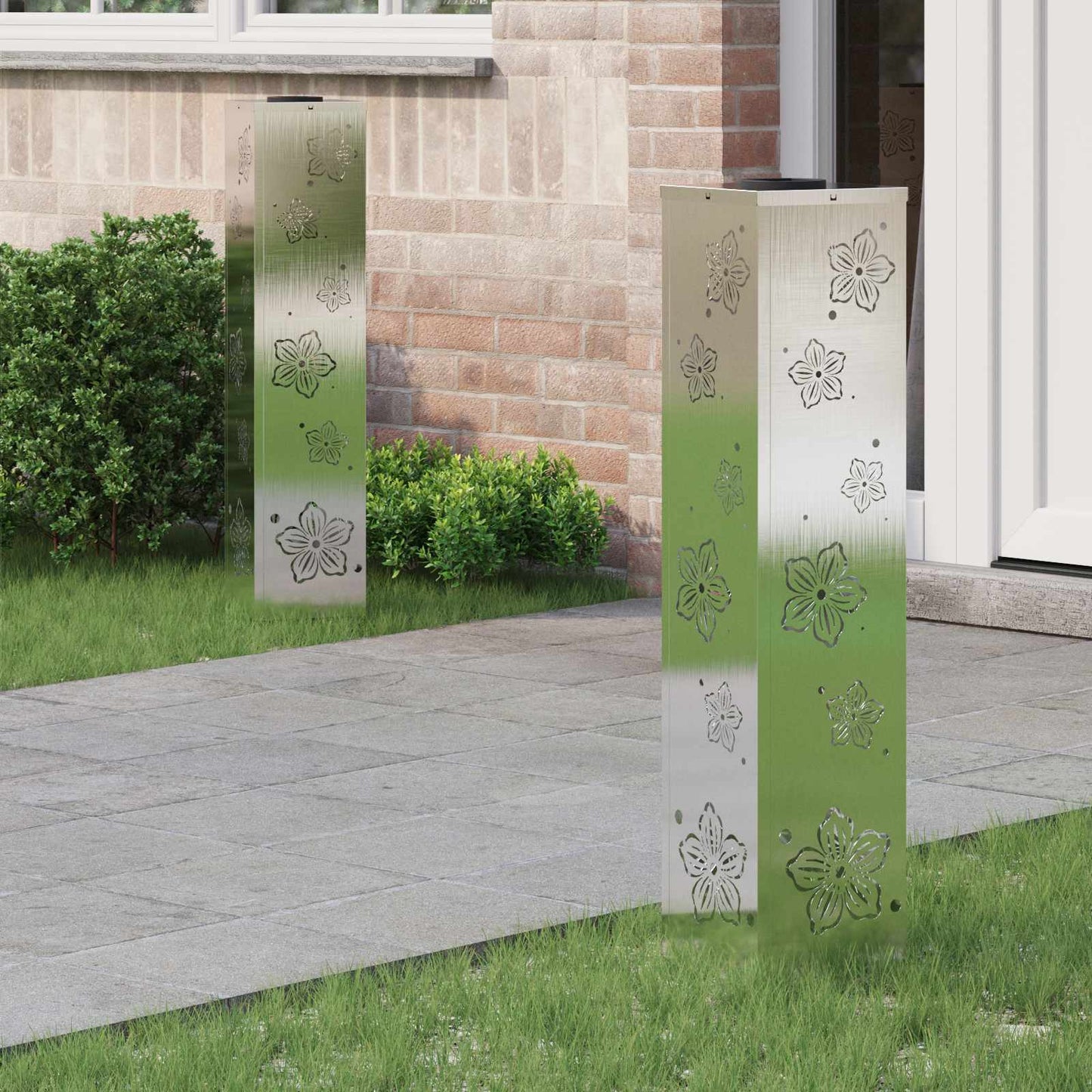 Lampes solaires LED pour allée, 2 pièces, acier inoxydable argenté