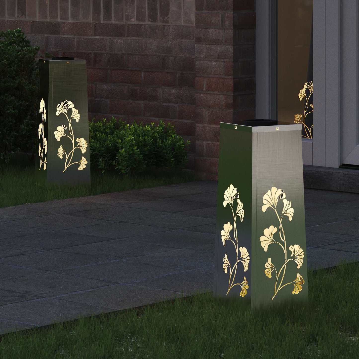 Lampes solaires LED pour allée, 2 pièces, acier inoxydable argenté