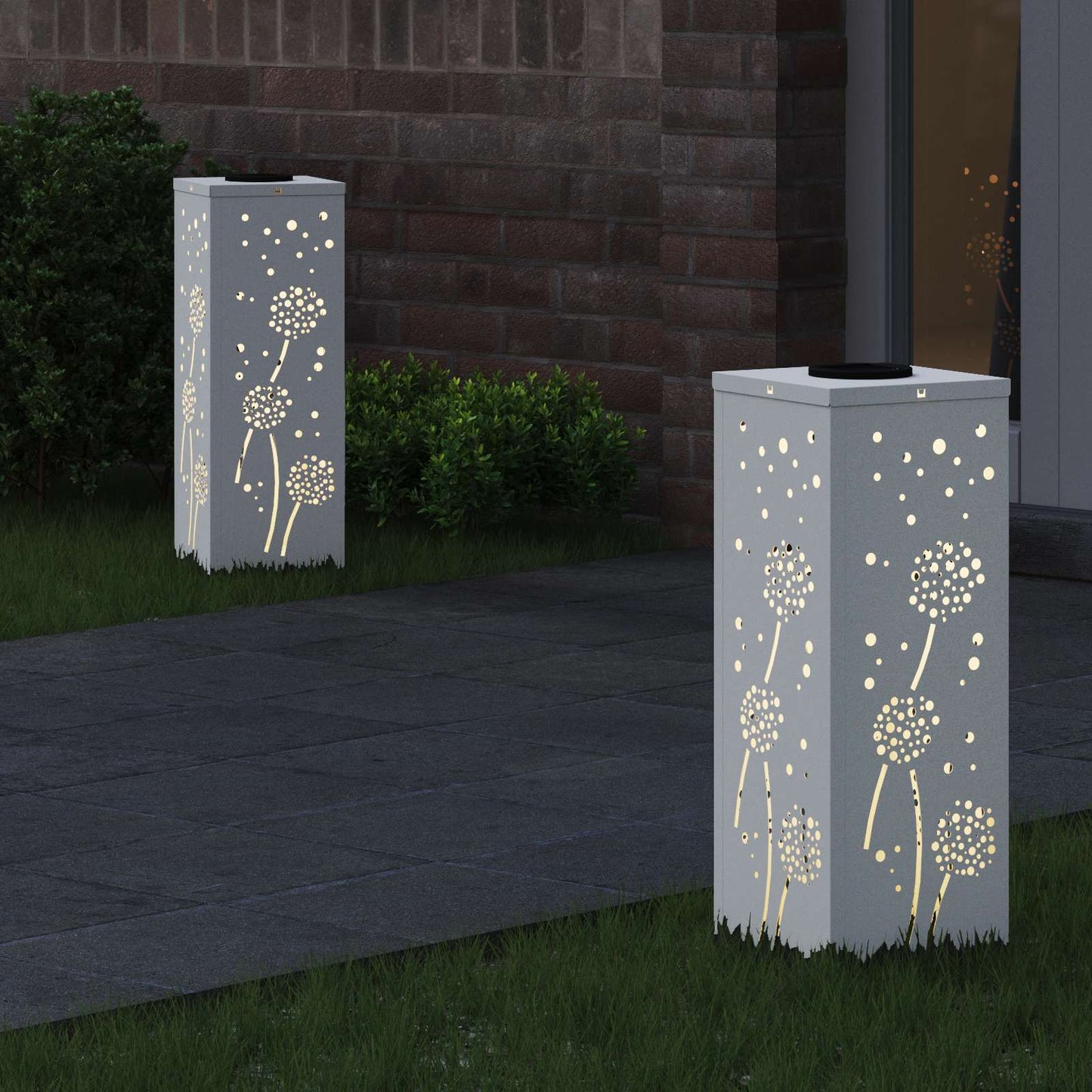 Solar LED Path Light 2 pcs White Cold Rolled Steel