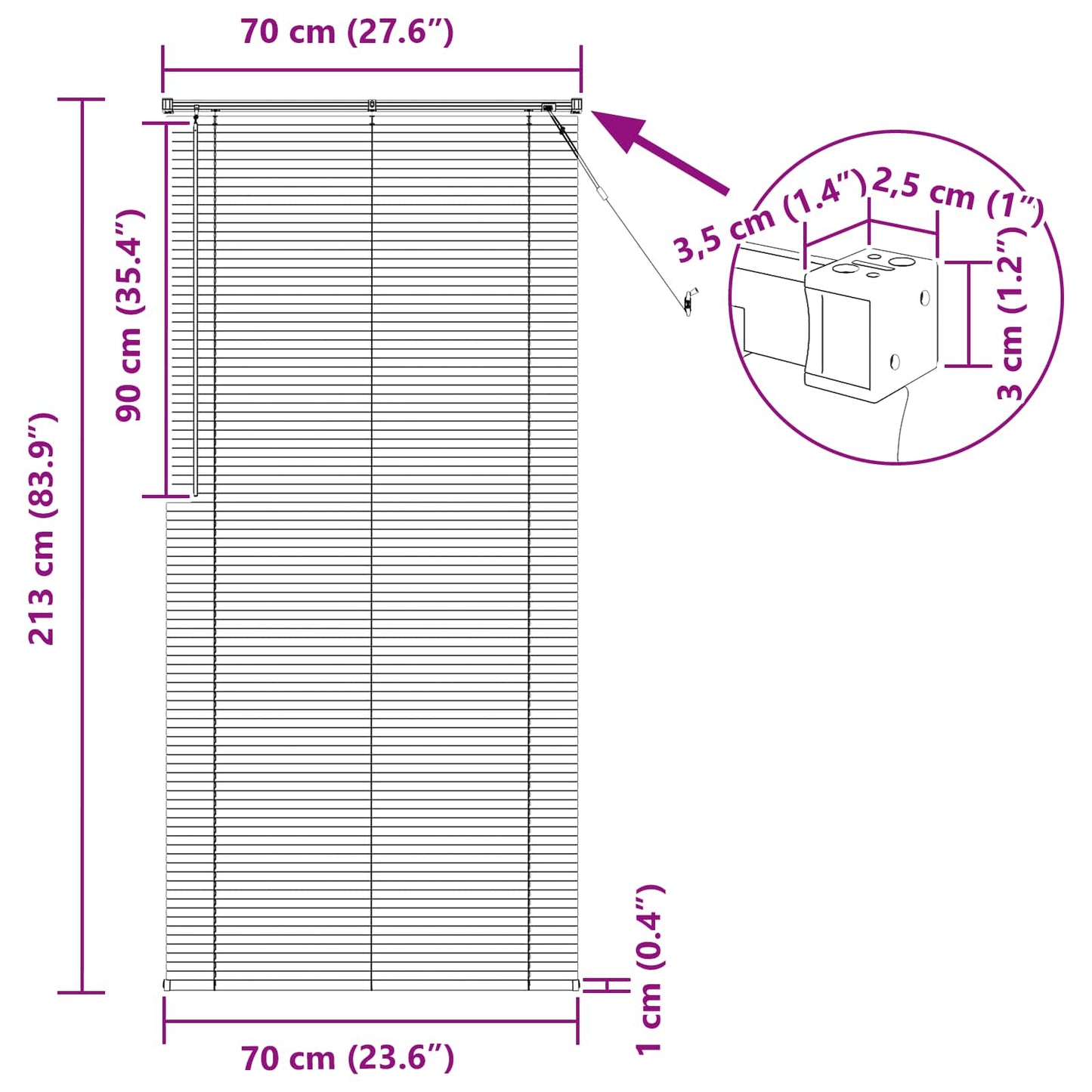Venetianer Jalousie Verstellbar Weiß 213 x 70 cm PVC