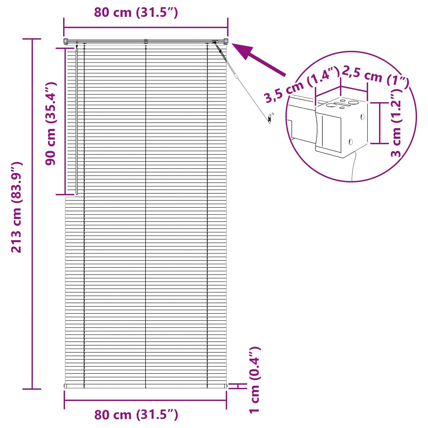 Venetian Blind Adjustable White 213 x 80 cm PVC
