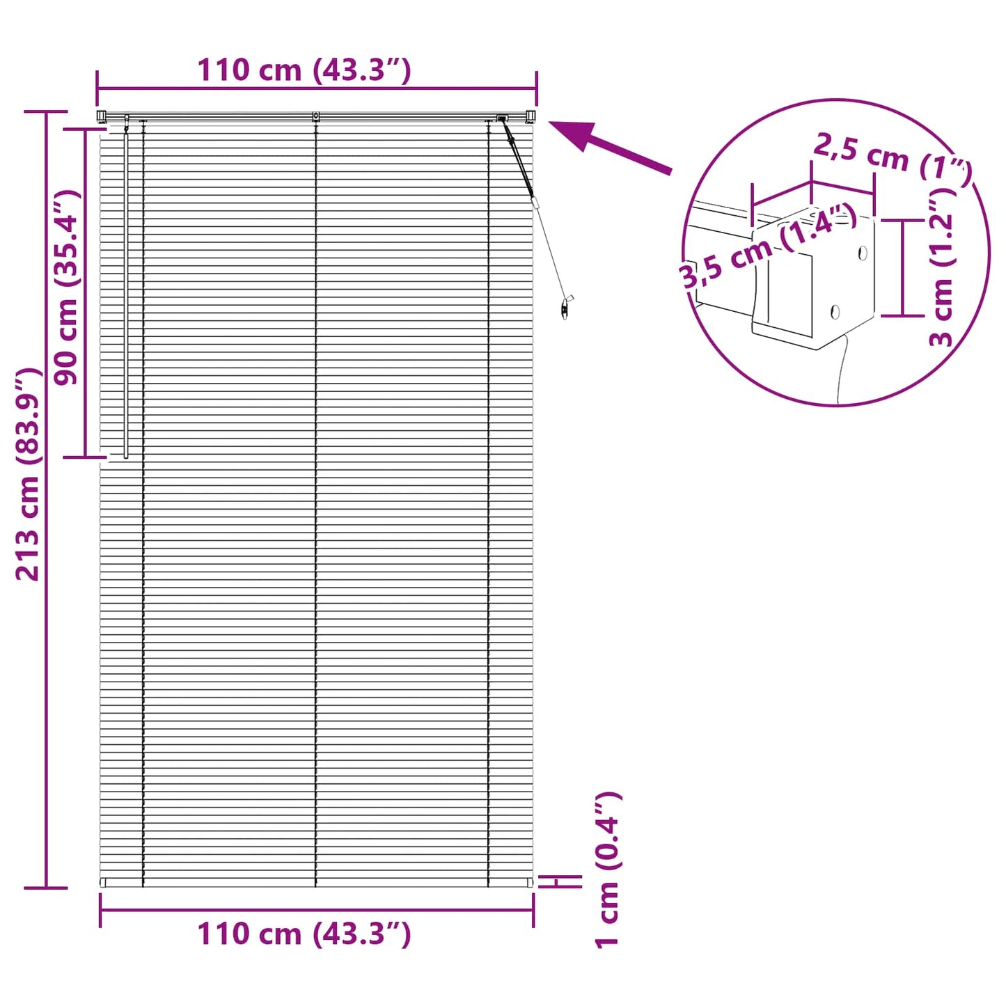 Venetian Blind Adjustable Black 213 x 110 cm PVC
