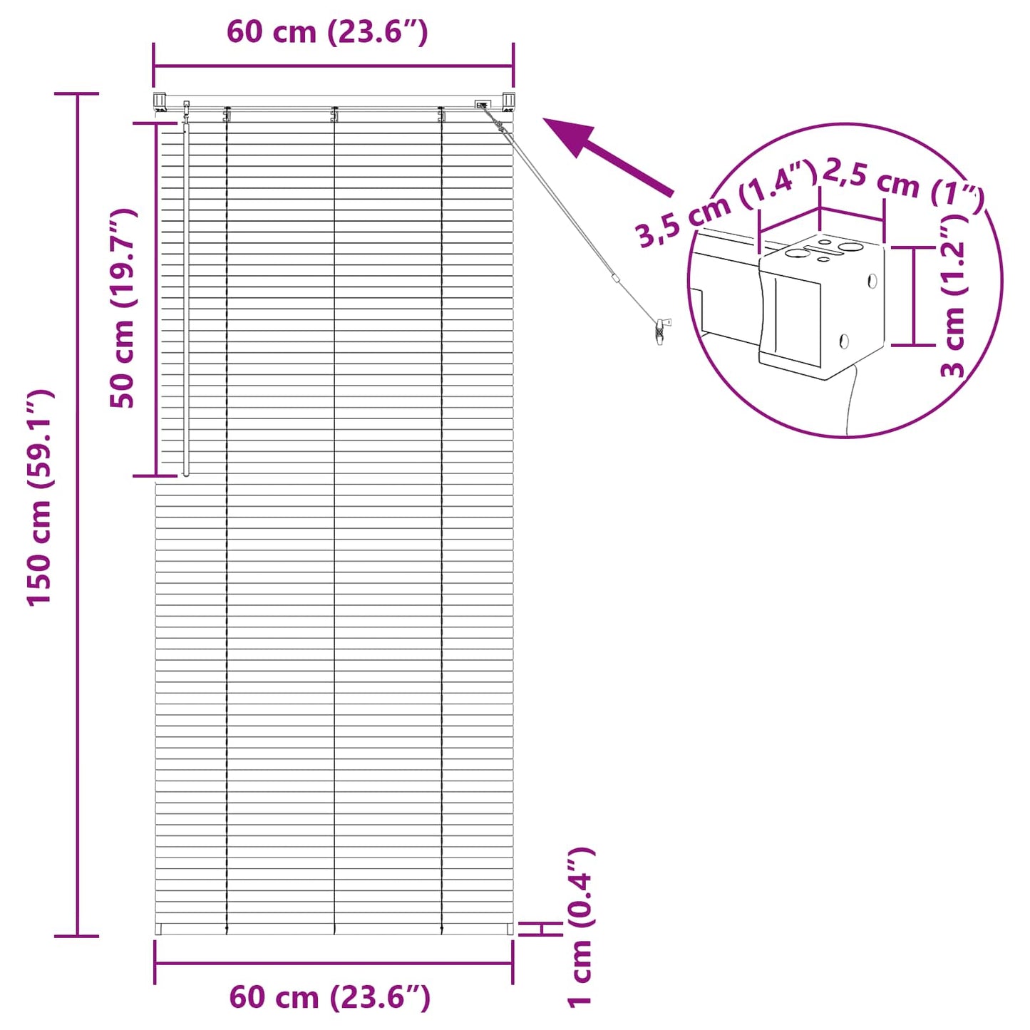 Venetianer Jalousie Hellbraun mit Muster 150 x 60 cm PVC