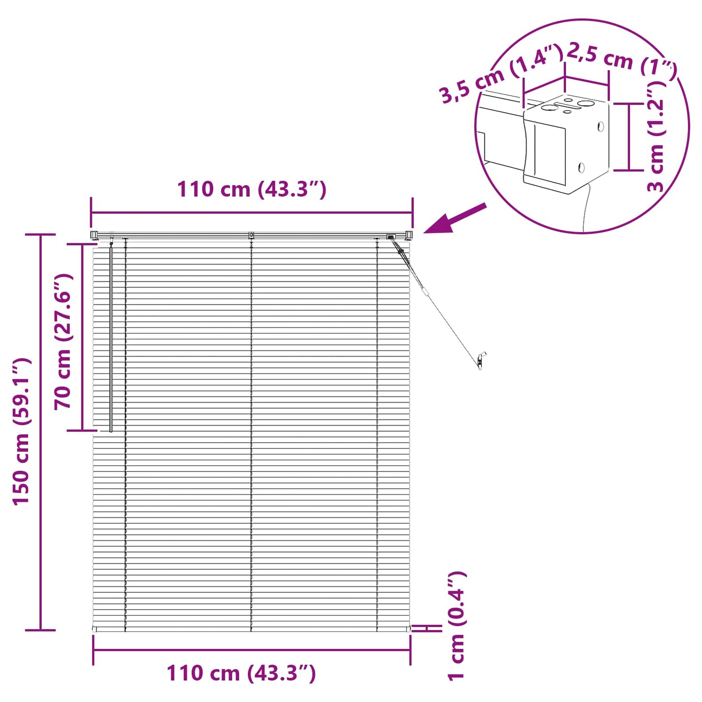 Venetianer Jalousie Hellbraun mit Muster 150 x 110 cm PVC