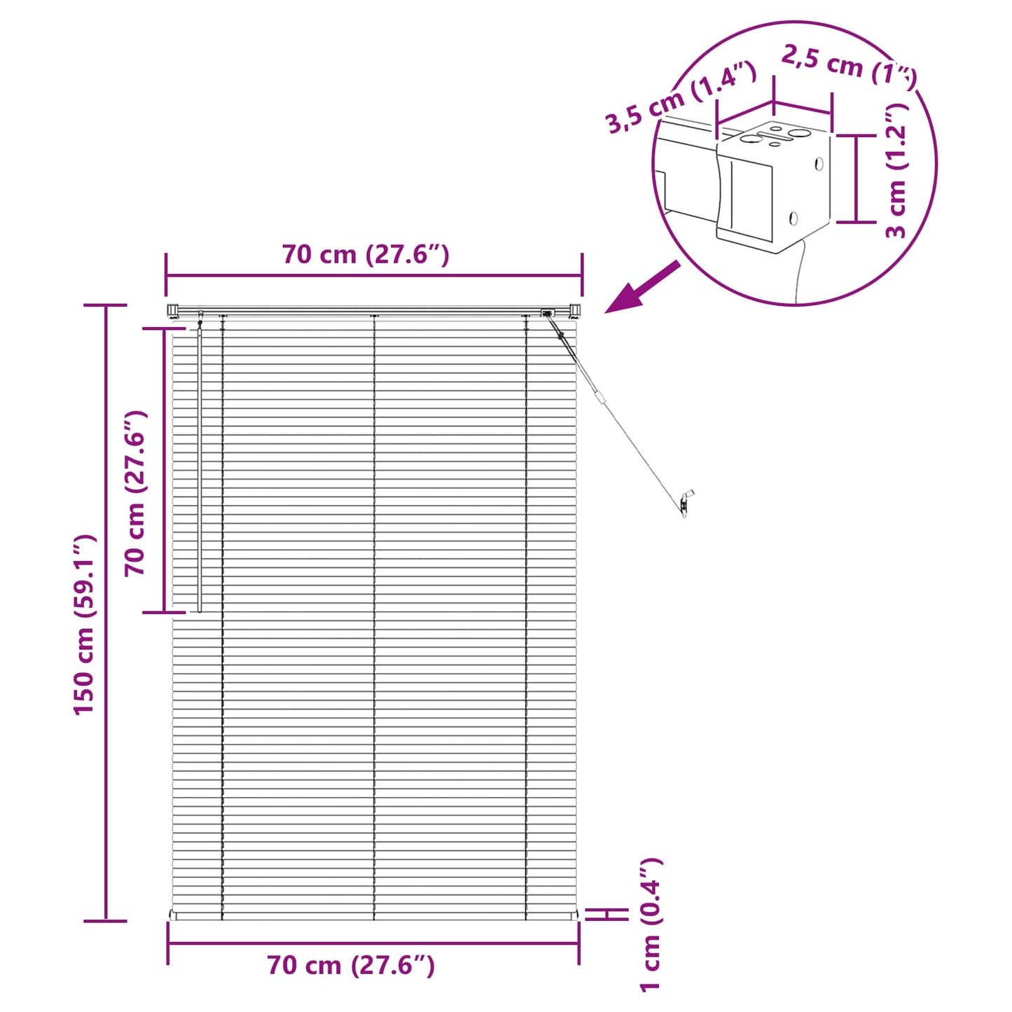 Venetian Blind Dark Brown with Pattern 150 x 70 cm PVC