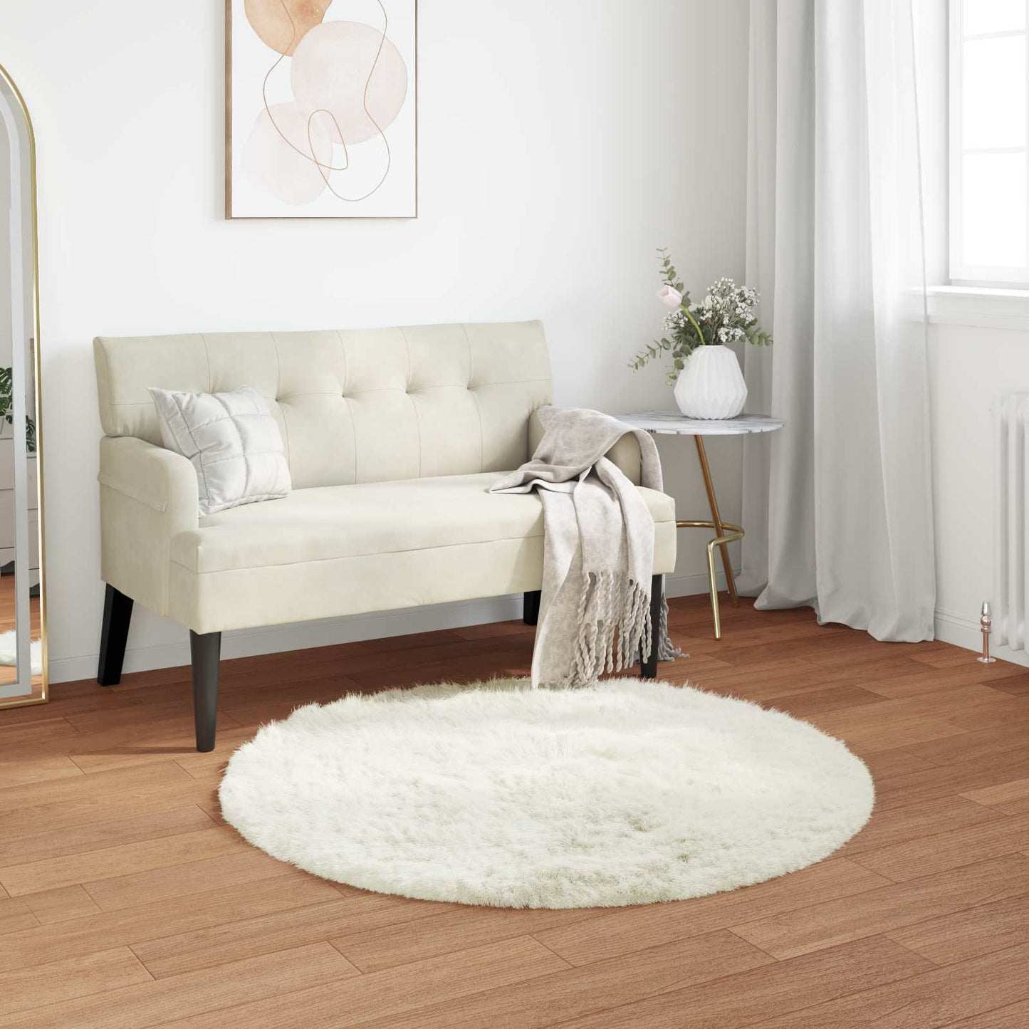 Kunstschaffell Teppich Tafalla Weiß Ø 120 cm Polyester