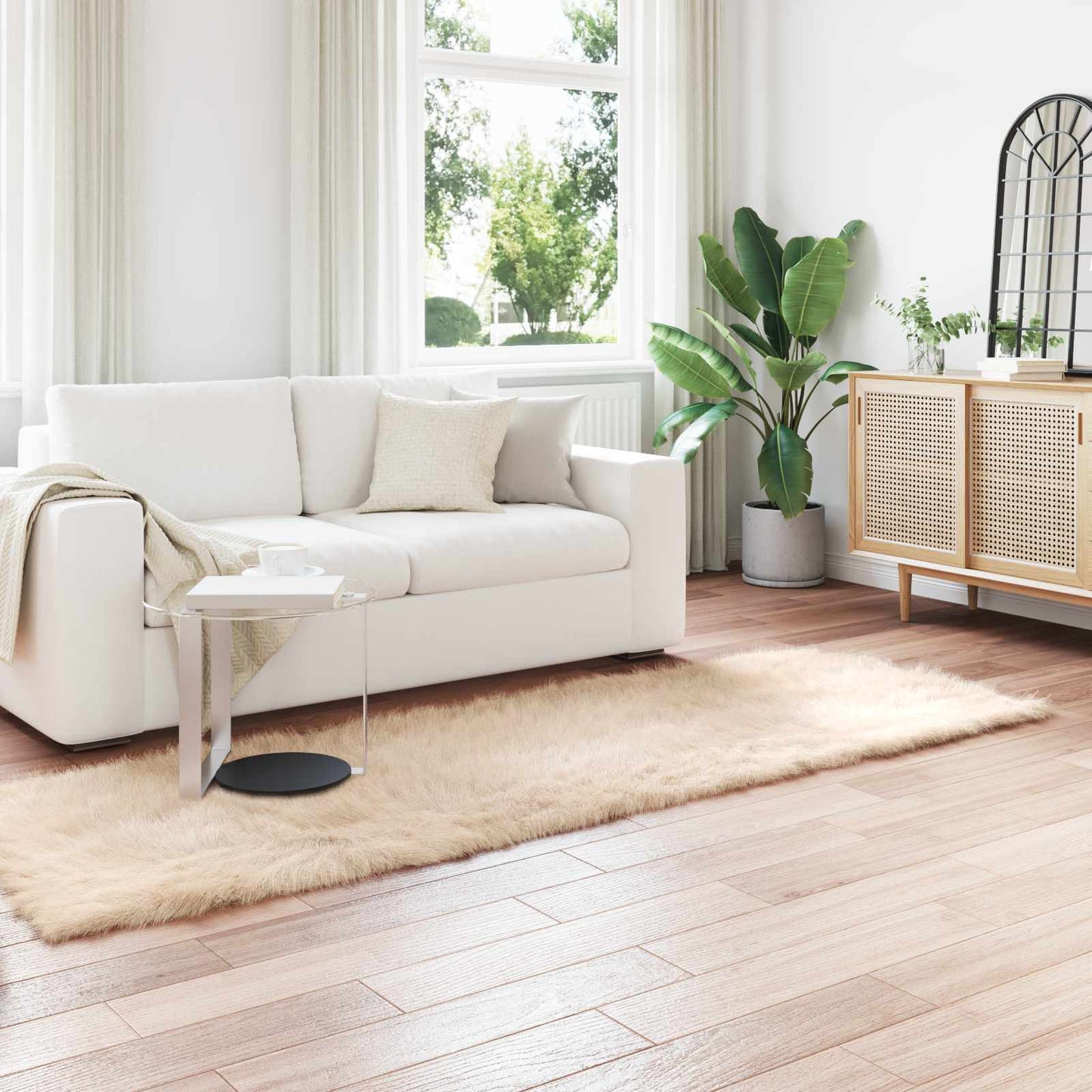 Faux Sheepskin Rug Tafalla Beige 80 x 250 cm Polyester