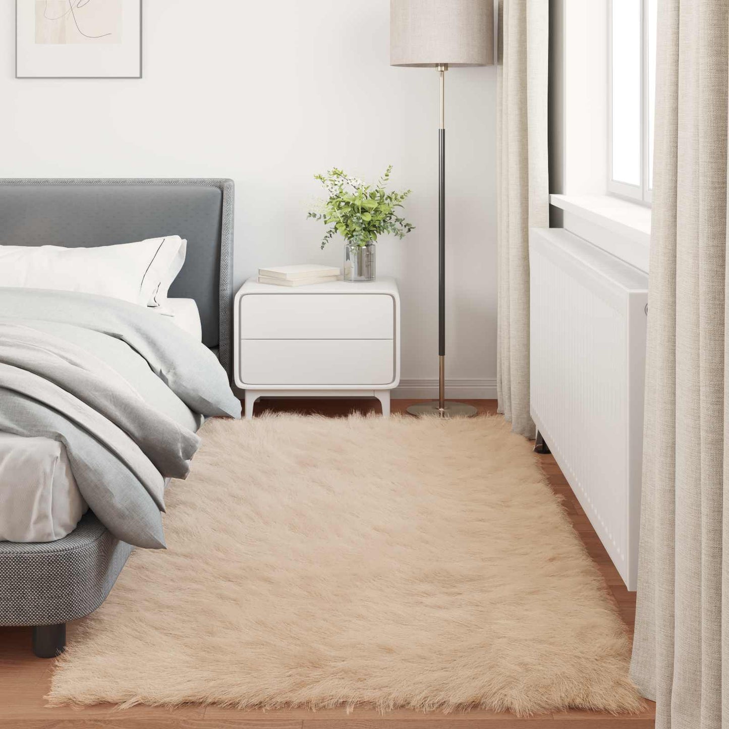 Tapis en fausse fourrure de mouton Tafalla Beige 100 x 200 cm Polyester